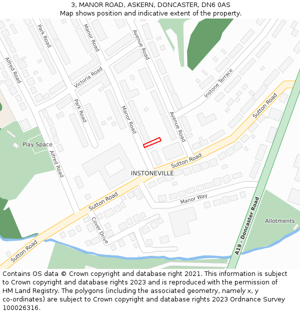 3, MANOR ROAD, ASKERN, DONCASTER, DN6 0AS: Location map and indicative extent of plot