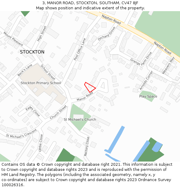 3, MANOR ROAD, STOCKTON, SOUTHAM, CV47 8JF: Location map and indicative extent of plot