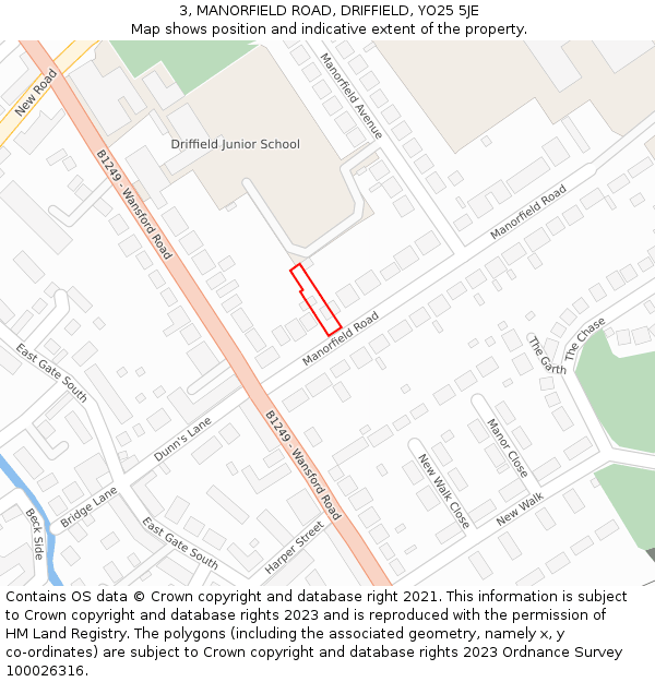 3, MANORFIELD ROAD, DRIFFIELD, YO25 5JE: Location map and indicative extent of plot