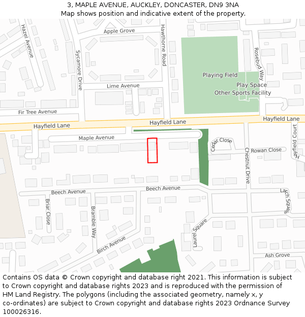 3, MAPLE AVENUE, AUCKLEY, DONCASTER, DN9 3NA: Location map and indicative extent of plot