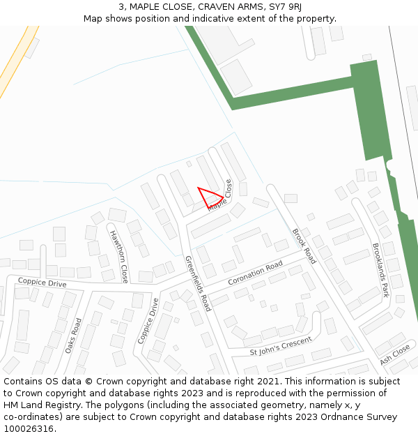 3, MAPLE CLOSE, CRAVEN ARMS, SY7 9RJ: Location map and indicative extent of plot