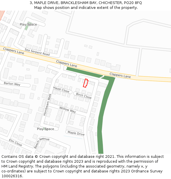 3, MAPLE DRIVE, BRACKLESHAM BAY, CHICHESTER, PO20 8FQ: Location map and indicative extent of plot