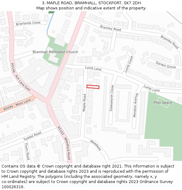 3, MAPLE ROAD, BRAMHALL, STOCKPORT, SK7 2DH: Location map and indicative extent of plot