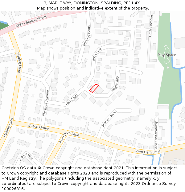 3, MAPLE WAY, DONINGTON, SPALDING, PE11 4XL: Location map and indicative extent of plot