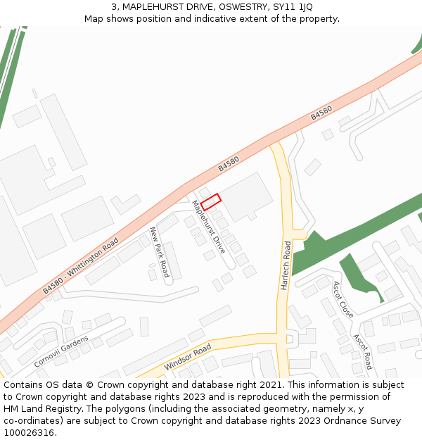 3, MAPLEHURST DRIVE, OSWESTRY, SY11 1JQ: Location map and indicative extent of plot