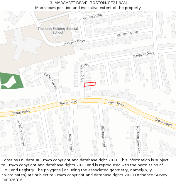 3, MARGARET DRIVE, BOSTON, PE21 9AN: Location map and indicative extent of plot