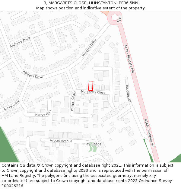 3, MARGARETS CLOSE, HUNSTANTON, PE36 5NN: Location map and indicative extent of plot