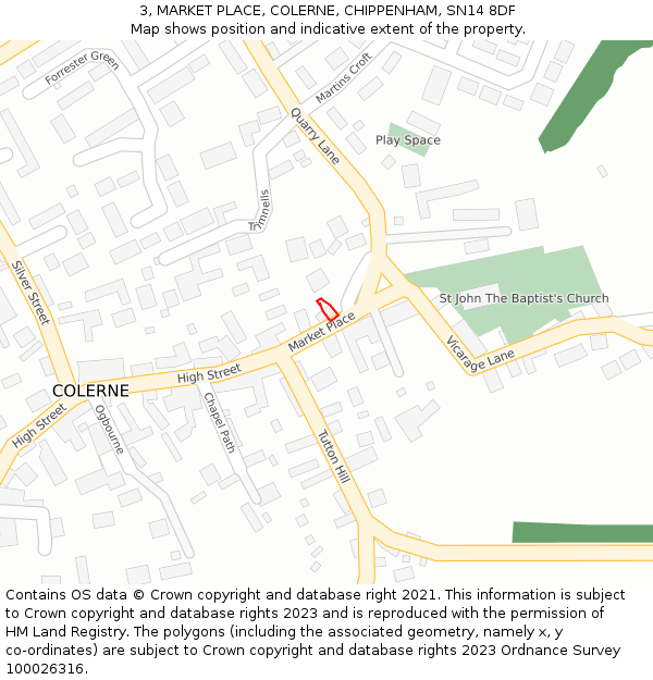 3, MARKET PLACE, COLERNE, CHIPPENHAM, SN14 8DF: Location map and indicative extent of plot