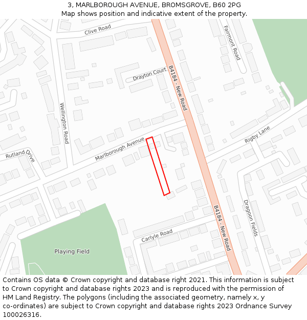 3, MARLBOROUGH AVENUE, BROMSGROVE, B60 2PG: Location map and indicative extent of plot