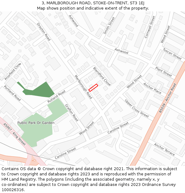 3, MARLBOROUGH ROAD, STOKE-ON-TRENT, ST3 1EJ: Location map and indicative extent of plot