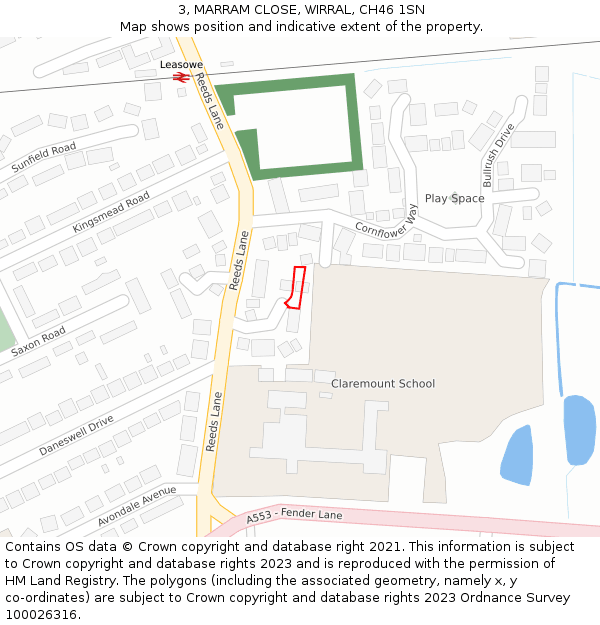 3, MARRAM CLOSE, WIRRAL, CH46 1SN: Location map and indicative extent of plot