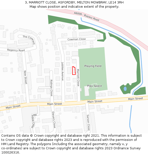 3, MARRIOTT CLOSE, ASFORDBY, MELTON MOWBRAY, LE14 3RH: Location map and indicative extent of plot