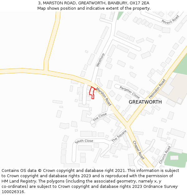 3, MARSTON ROAD, GREATWORTH, BANBURY, OX17 2EA: Location map and indicative extent of plot