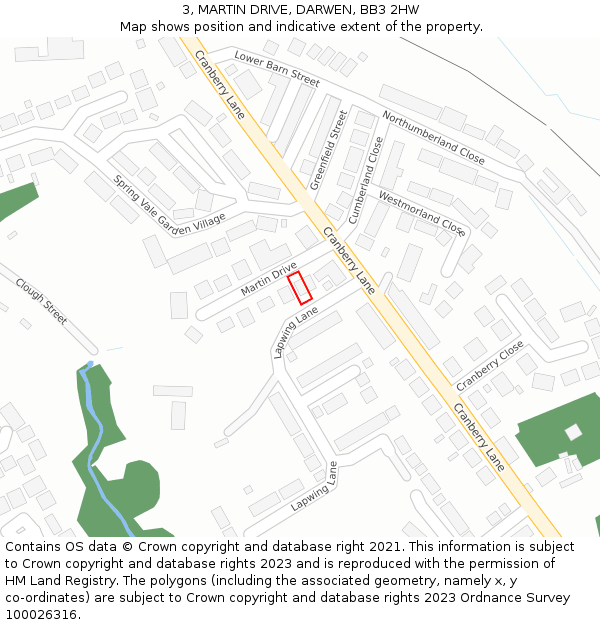 3, MARTIN DRIVE, DARWEN, BB3 2HW: Location map and indicative extent of plot