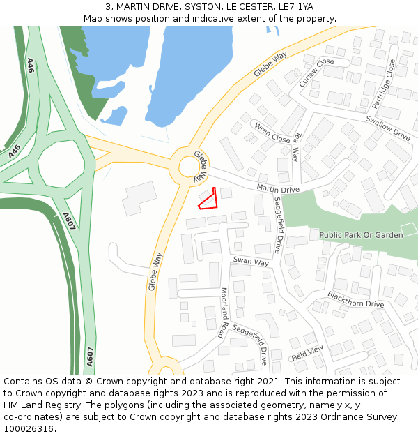3, MARTIN DRIVE, SYSTON, LEICESTER, LE7 1YA: Location map and indicative extent of plot