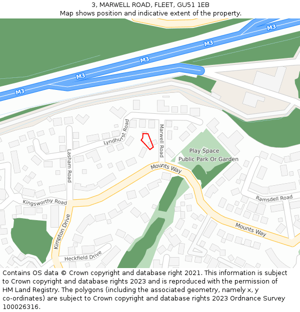 3, MARWELL ROAD, FLEET, GU51 1EB: Location map and indicative extent of plot