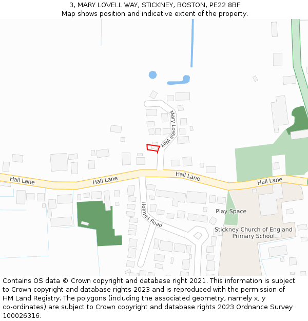 3, MARY LOVELL WAY, STICKNEY, BOSTON, PE22 8BF: Location map and indicative extent of plot