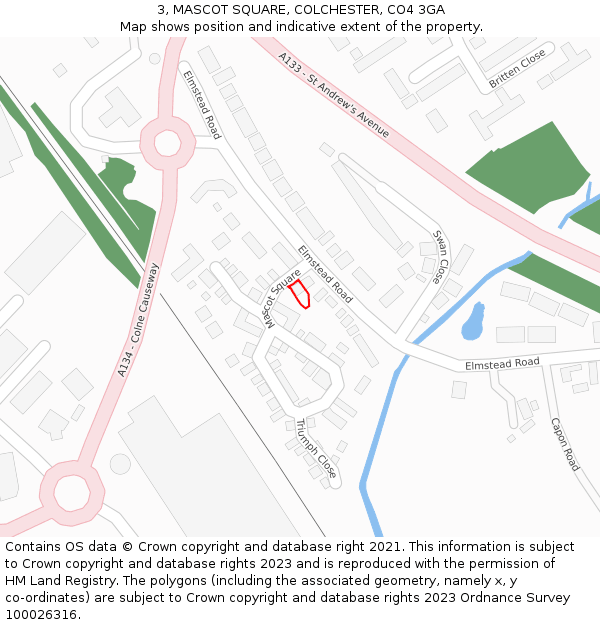 3, MASCOT SQUARE, COLCHESTER, CO4 3GA: Location map and indicative extent of plot