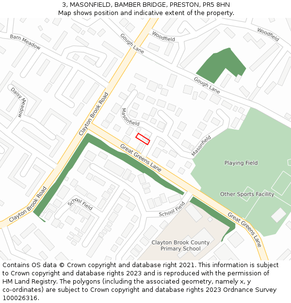 3, MASONFIELD, BAMBER BRIDGE, PRESTON, PR5 8HN: Location map and indicative extent of plot