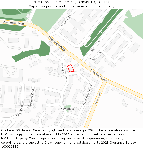 3, MASONFIELD CRESCENT, LANCASTER, LA1 3SR: Location map and indicative extent of plot