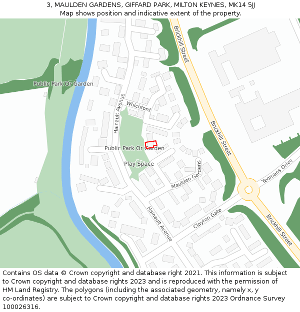 3, MAULDEN GARDENS, GIFFARD PARK, MILTON KEYNES, MK14 5JJ: Location map and indicative extent of plot