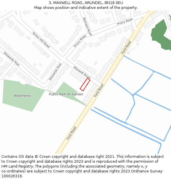 3, MAXWELL ROAD, ARUNDEL, BN18 9EU: Location map and indicative extent of plot