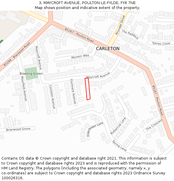 3, MAYCROFT AVENUE, POULTON-LE-FYLDE, FY6 7NE: Location map and indicative extent of plot