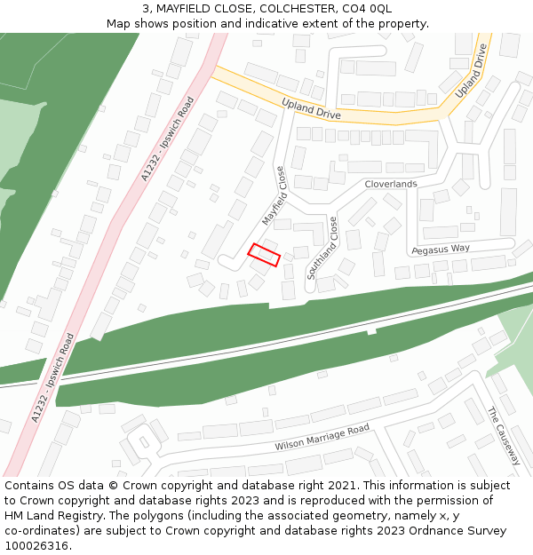 3, MAYFIELD CLOSE, COLCHESTER, CO4 0QL: Location map and indicative extent of plot