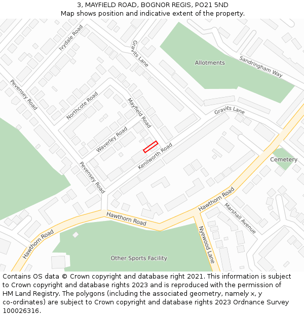 3, MAYFIELD ROAD, BOGNOR REGIS, PO21 5ND: Location map and indicative extent of plot