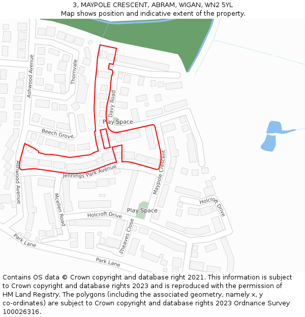 3, MAYPOLE CRESCENT, ABRAM, WIGAN, WN2 5YL: Location map and indicative extent of plot