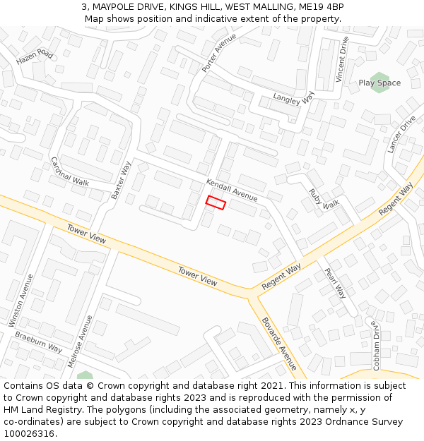 3, MAYPOLE DRIVE, KINGS HILL, WEST MALLING, ME19 4BP: Location map and indicative extent of plot