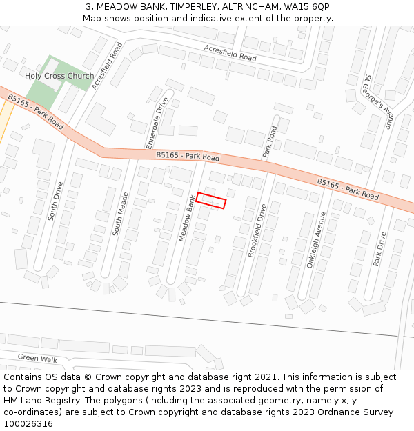 3, MEADOW BANK, TIMPERLEY, ALTRINCHAM, WA15 6QP: Location map and indicative extent of plot