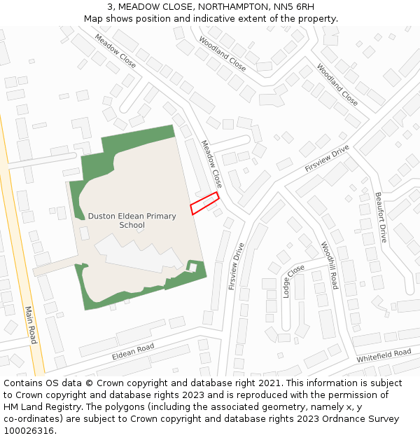 3, MEADOW CLOSE, NORTHAMPTON, NN5 6RH: Location map and indicative extent of plot