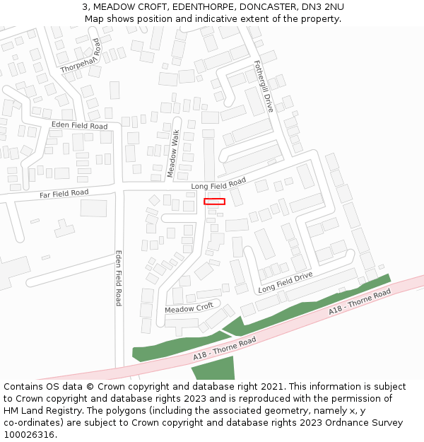 3, MEADOW CROFT, EDENTHORPE, DONCASTER, DN3 2NU: Location map and indicative extent of plot