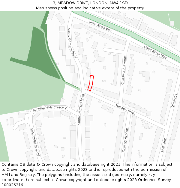 3, MEADOW DRIVE, LONDON, NW4 1SD: Location map and indicative extent of plot