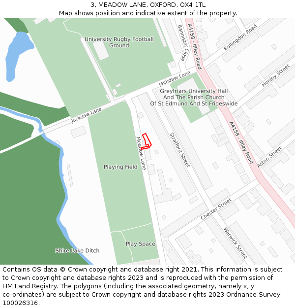 3, MEADOW LANE, OXFORD, OX4 1TL: Location map and indicative extent of plot