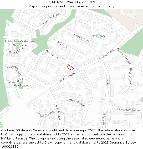 3, MEADOW WAY, ELY, CB6 3EX: Location map and indicative extent of plot