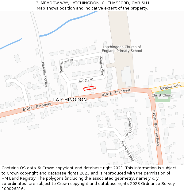 3, MEADOW WAY, LATCHINGDON, CHELMSFORD, CM3 6LH: Location map and indicative extent of plot