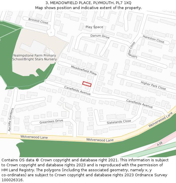 3, MEADOWFIELD PLACE, PLYMOUTH, PL7 1XQ: Location map and indicative extent of plot