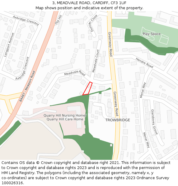 3, MEADVALE ROAD, CARDIFF, CF3 1UF: Location map and indicative extent of plot