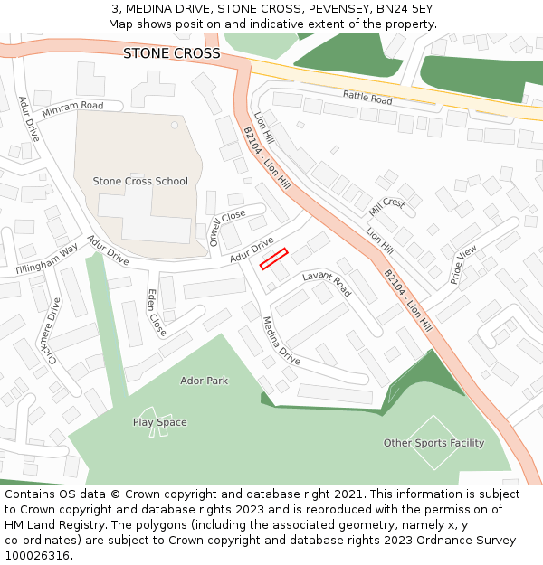 3, MEDINA DRIVE, STONE CROSS, PEVENSEY, BN24 5EY: Location map and indicative extent of plot