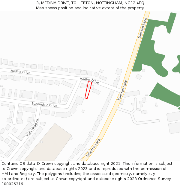 3, MEDINA DRIVE, TOLLERTON, NOTTINGHAM, NG12 4EQ: Location map and indicative extent of plot