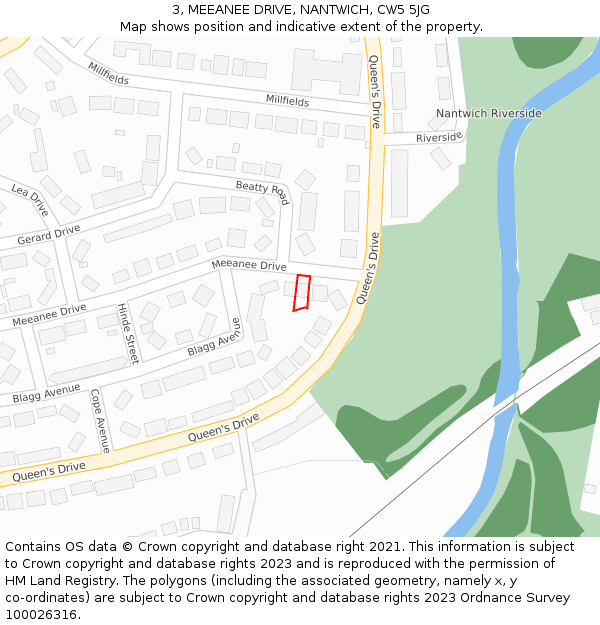 3, MEEANEE DRIVE, NANTWICH, CW5 5JG: Location map and indicative extent of plot