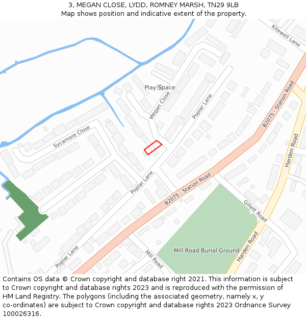 3, MEGAN CLOSE, LYDD, ROMNEY MARSH, TN29 9LB: Location map and indicative extent of plot