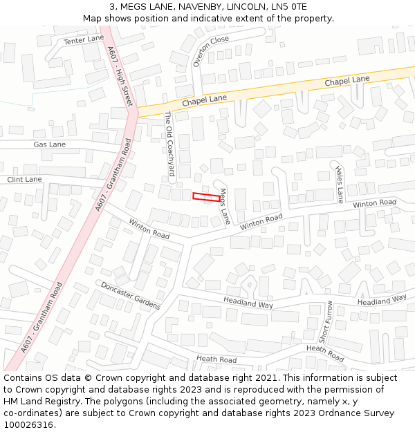 3, MEGS LANE, NAVENBY, LINCOLN, LN5 0TE: Location map and indicative extent of plot