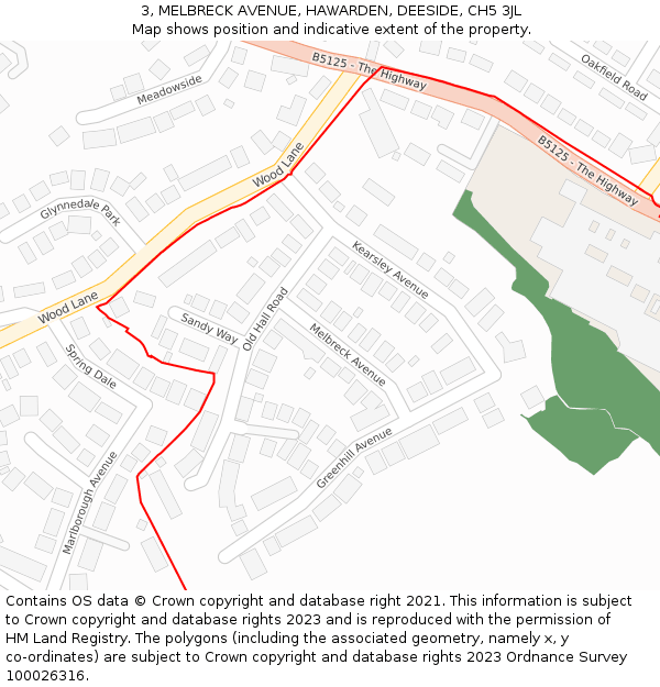 3, MELBRECK AVENUE, HAWARDEN, DEESIDE, CH5 3JL: Location map and indicative extent of plot