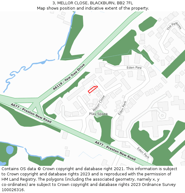 3, MELLOR CLOSE, BLACKBURN, BB2 7FL: Location map and indicative extent of plot