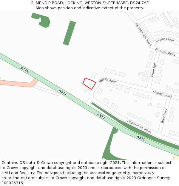 3, MENDIP ROAD, LOCKING, WESTON-SUPER-MARE, BS24 7AE: Location map and indicative extent of plot