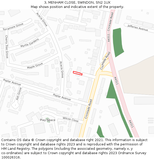 3, MENHAM CLOSE, SWINDON, SN2 1UX: Location map and indicative extent of plot