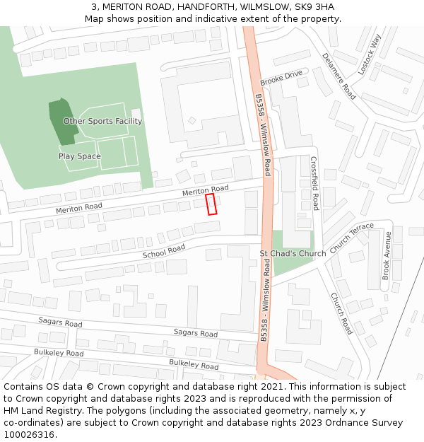 3, MERITON ROAD, HANDFORTH, WILMSLOW, SK9 3HA: Location map and indicative extent of plot